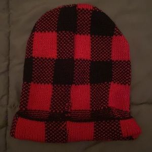 Red & black Buffalo plaid sock hat one size